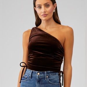 Amanda Uprichard Ania Velvet One Shoulder Top Cocoa Small